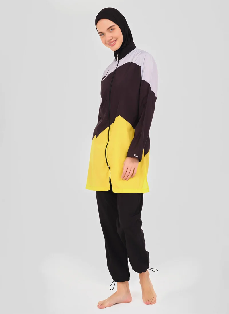 Alfasa by Modanisa Black - Multi - Fully Lined - Full Coverage Swimsuit Burkini - Alfasa