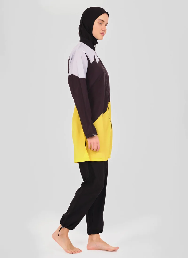 Alfasa by Modanisa Black - Multi - Fully Lined - Full Coverage Swimsuit Burkini - Alfasa