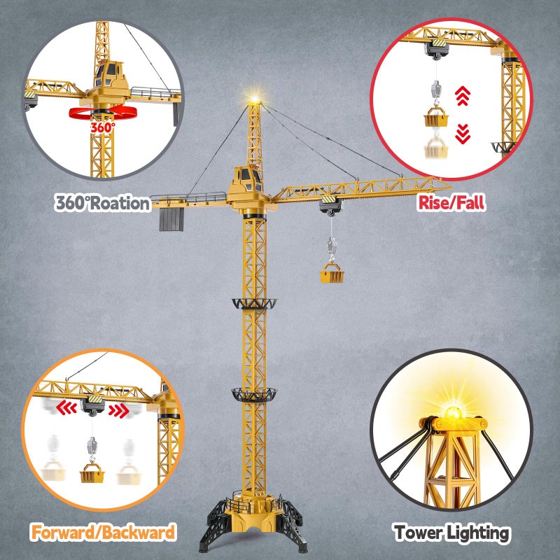 Mini Tudou 6 Channel Infinite Rotation Remote Control Tower Crane Toy 50.4 inch 2.4GHz RC Construction Toy Lift Model with Tower Light & Sound for Boys - Image 2