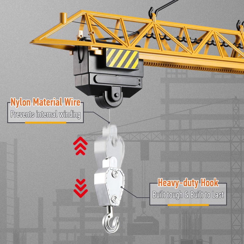 Mini Tudou 6 Channel Infinite Rotation Remote Control Tower Crane Toy 50.4 inch 2.4GHz RC Construction Toy Lift Model with Tower Light & Sound for Boys - Image 4