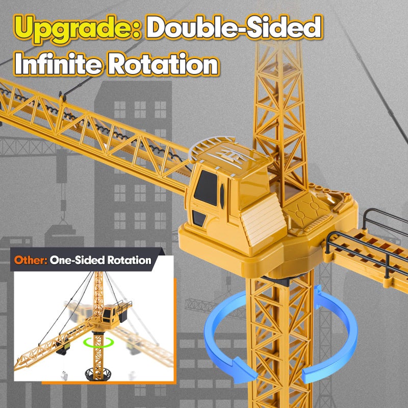 Mini Tudou 6 Channel Infinite Rotation Remote Control Tower Crane Toy 50.4 inch 2.4GHz RC Construction Toy Lift Model with Tower Light & Sound for Boys - Image 3
