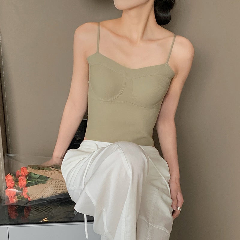 Seamless Brown Camisole Tank Top with Built-in Bra Advanced Black - Image 3