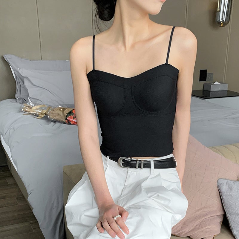 Seamless Brown Camisole Tank Top with Built-in Bra Advanced Black - Image 1
