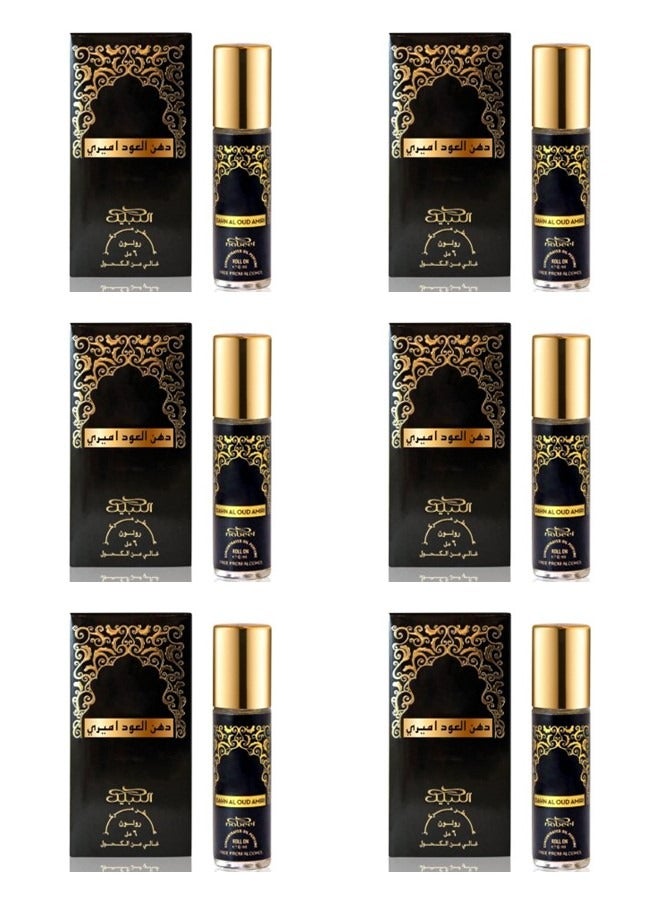 نبيل دهن العود أميري رول أون زيت عطري 6 قطع، عطر عود فاخر خالٍ من الكحول، يدوم طويلًا، 6 مل لكل قطعة - Image 1