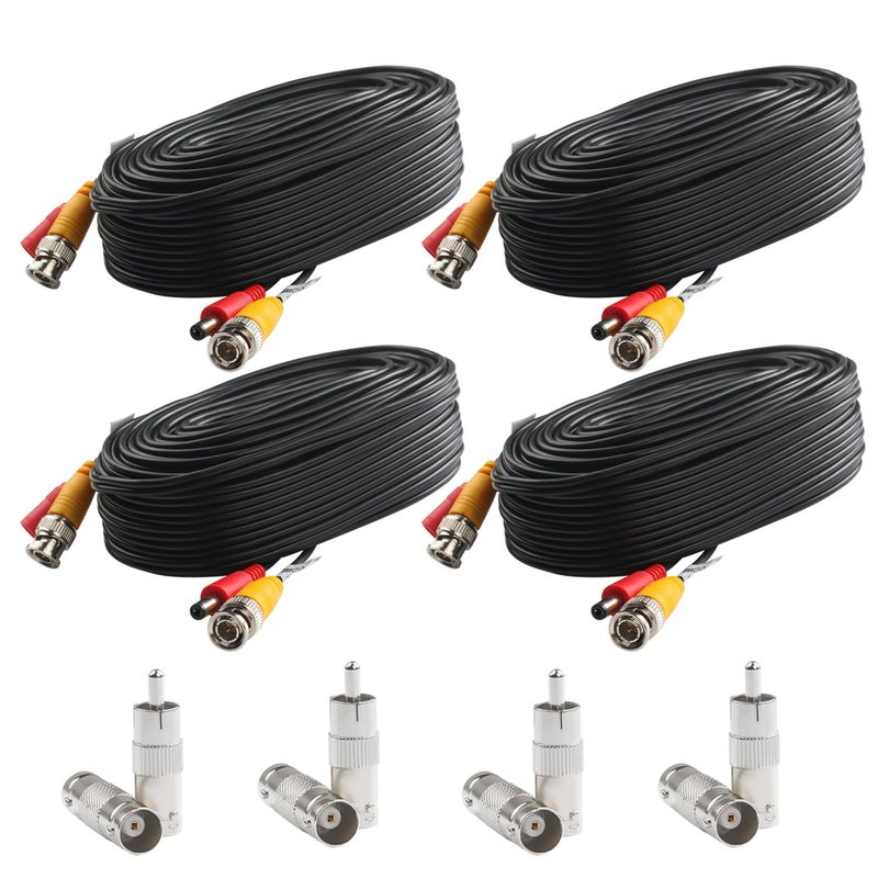 Postta BNC Video Power Cable 4 Pack 50 Feet Video Security Camera Cable Wire with Eight Connectors for CCTV DVR Surveillance System