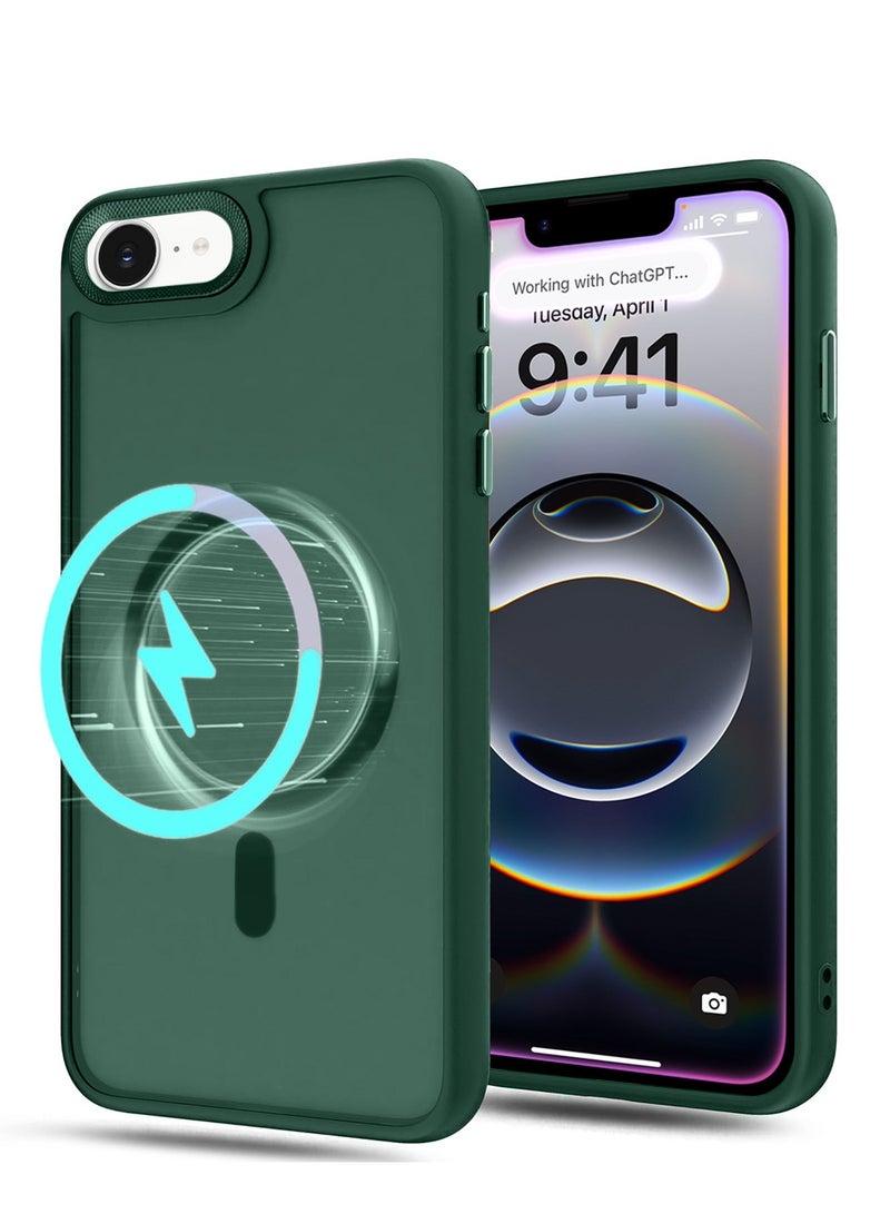 Wtech Apple iPhone 16e 5G 2025 Premium Matte Frosted Back, Silicone Sides With MagSafe Supported Case Cover - Dark Green