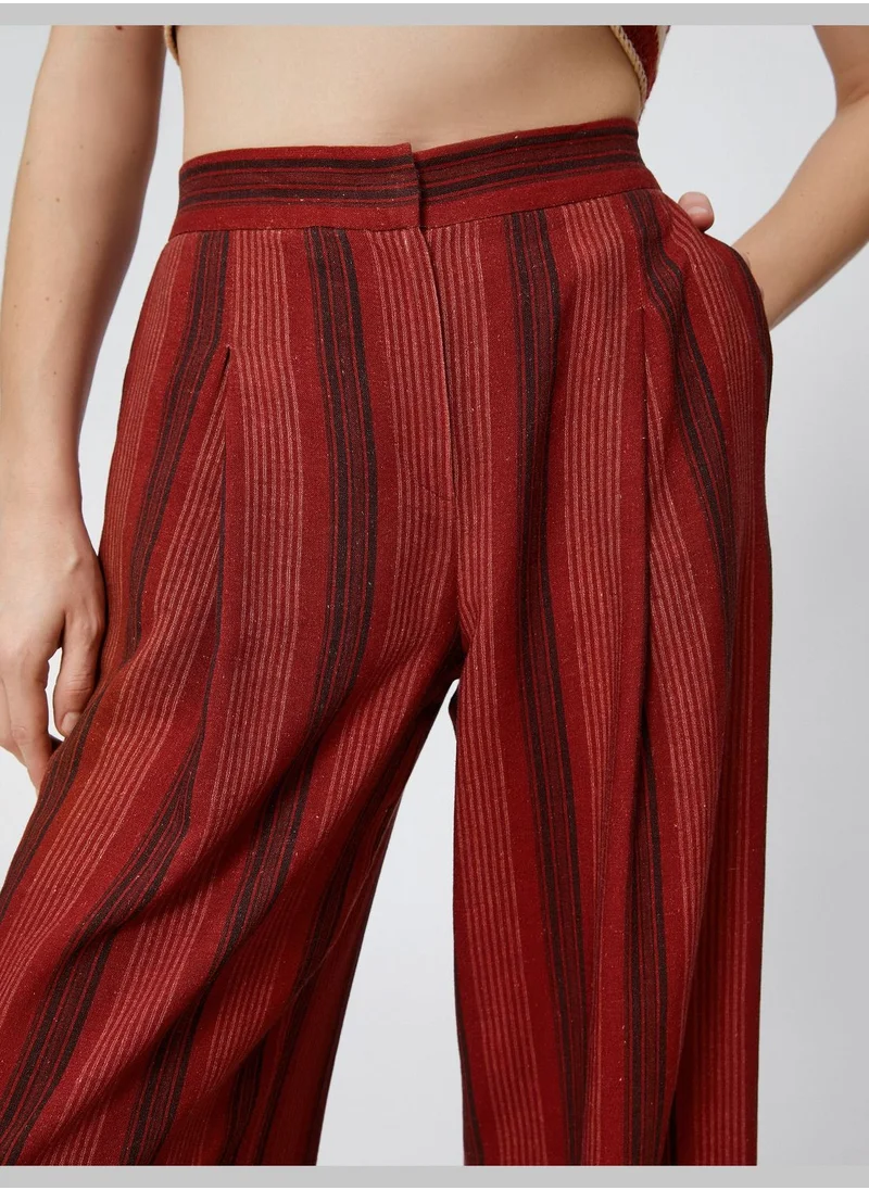 كوتن Linen Mix Pleated Palazzo Trousers
