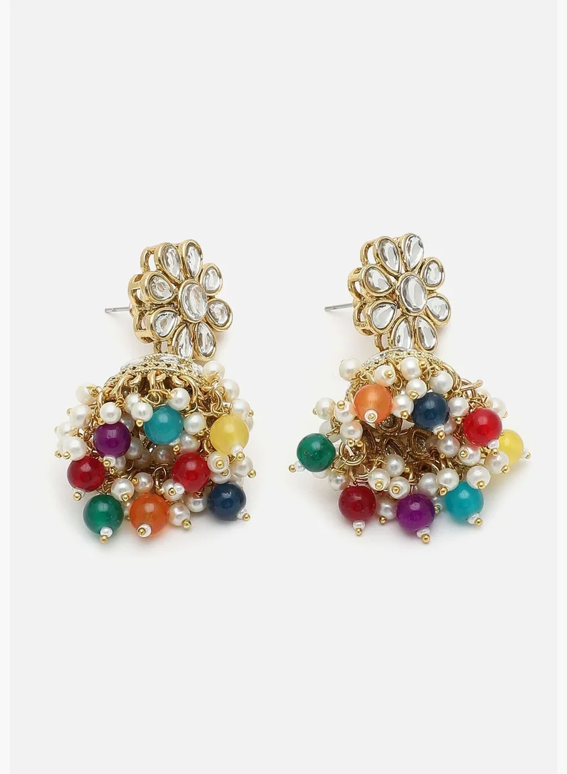 SOHI Gold Plated Kundan Beads Necklace, Earrings and Maang Tikka Set