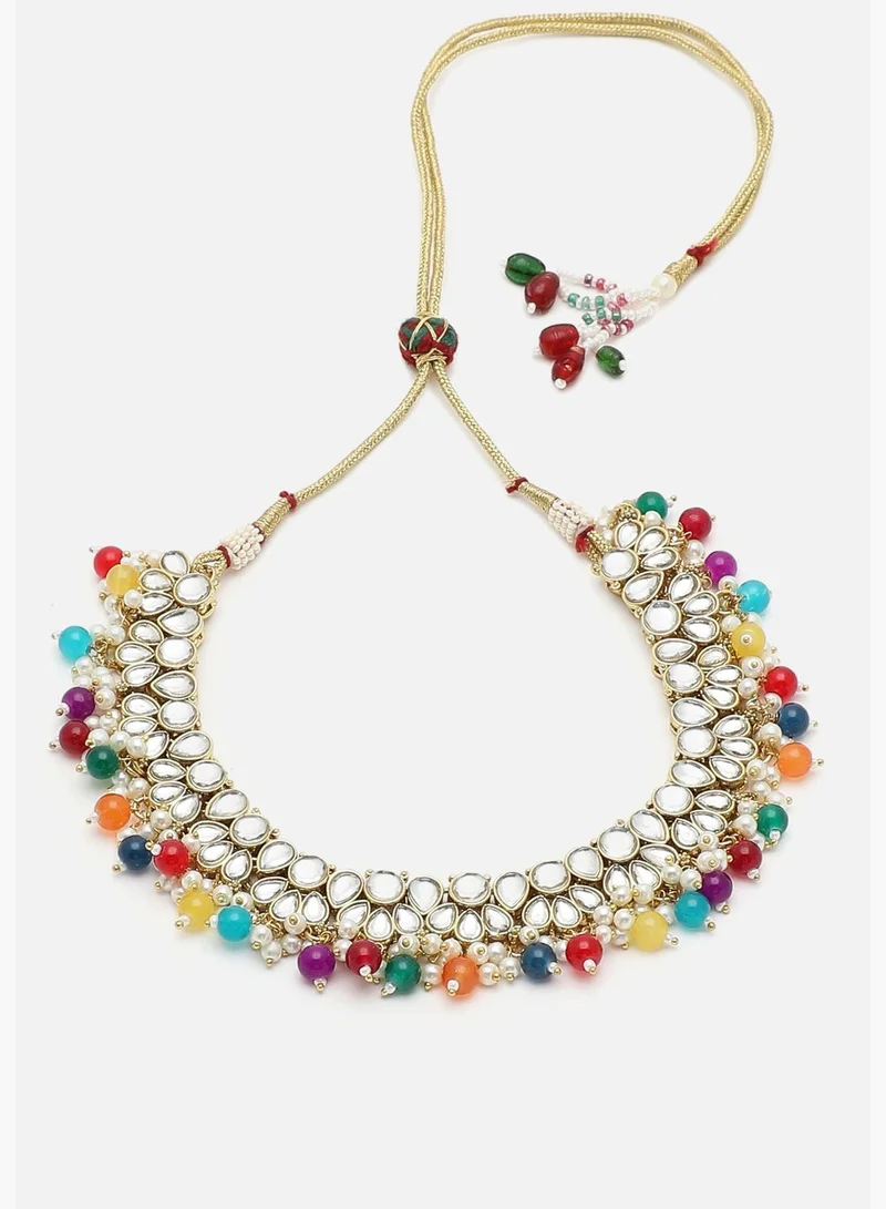 SOHI Gold Plated Kundan Beads Necklace, Earrings and Maang Tikka Set