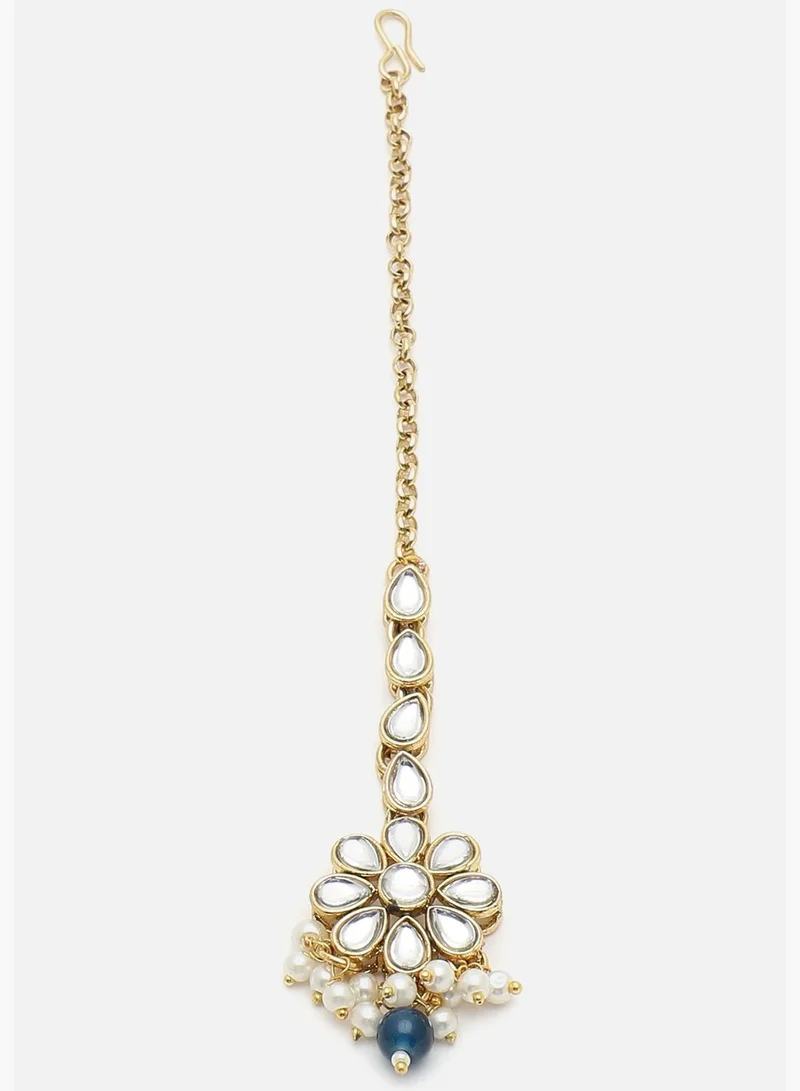 SOHI Gold Plated Kundan Beads Necklace, Earrings and Maang Tikka Set