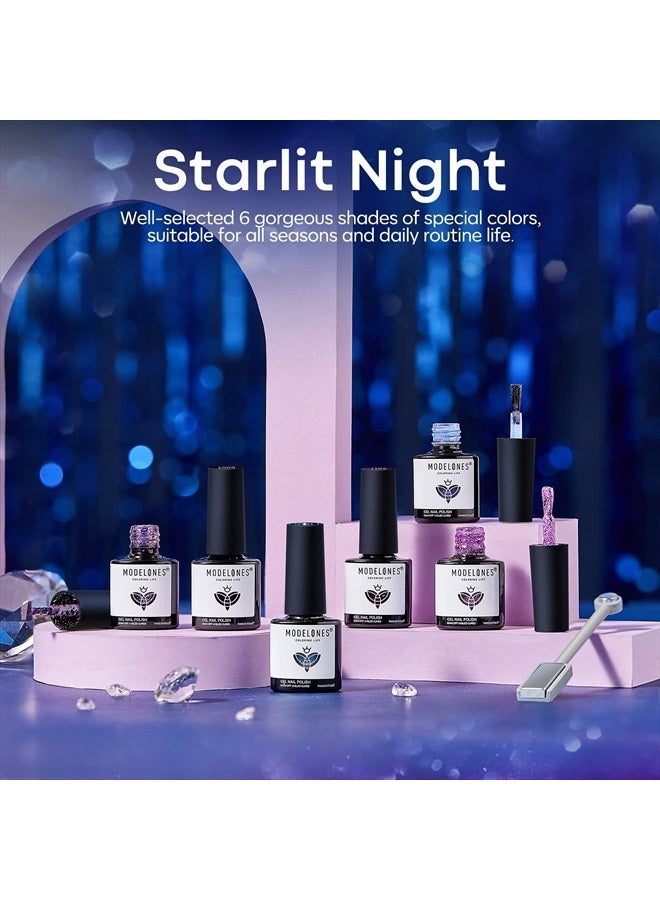 modelones مجموعة طلاء الأظافر الجل اللامع من موديلونز 6 ألوان، ألوان صيفية تتغير من الأزرق إلى عين القط المغناطيسية، تصميم مانيكير كروم حراري عاكس متعدد الوظائف، مجموعة فن الأظافر هدايا لـ - Image 2