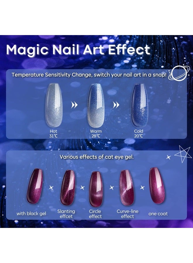 modelones مجموعة طلاء الأظافر الجل اللامع من موديلونز 6 ألوان، ألوان صيفية تتغير من الأزرق إلى عين القط المغناطيسية، تصميم مانيكير كروم حراري عاكس متعدد الوظائف، مجموعة فن الأظافر هدايا لـ - Image 5