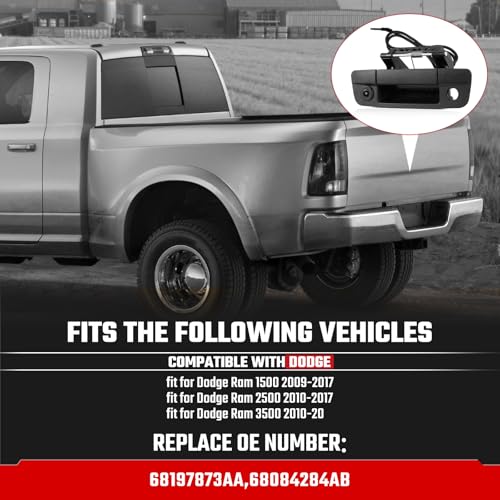 ISINSWIFT Tailgate Handle Backup Camera Fit for Dodge RAM 1500 2009-2017,Fit for Dodge RAM 2500 3500 2010-2017 Tailgate Reversing Rear View Park Assist Camera RCA Plug Replace# 68084284AB - Image 2