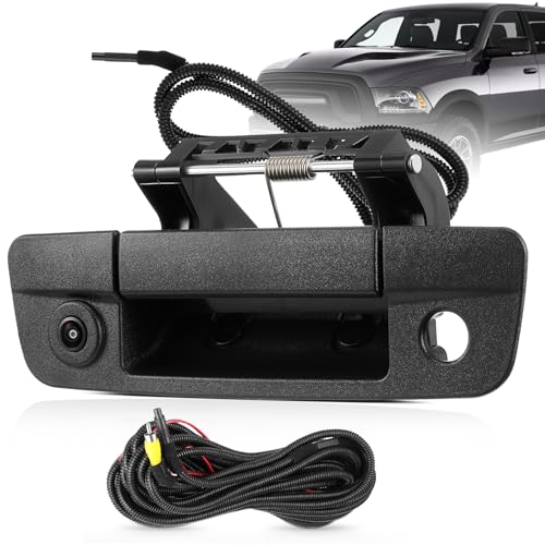ISINSWIFT Tailgate Handle Backup Camera Fit for Dodge RAM 1500 2009-2017,Fit for Dodge RAM 2500 3500 2010-2017 Tailgate Reversing Rear View Park Assist Camera RCA Plug Replace# 68084284AB - Image 1