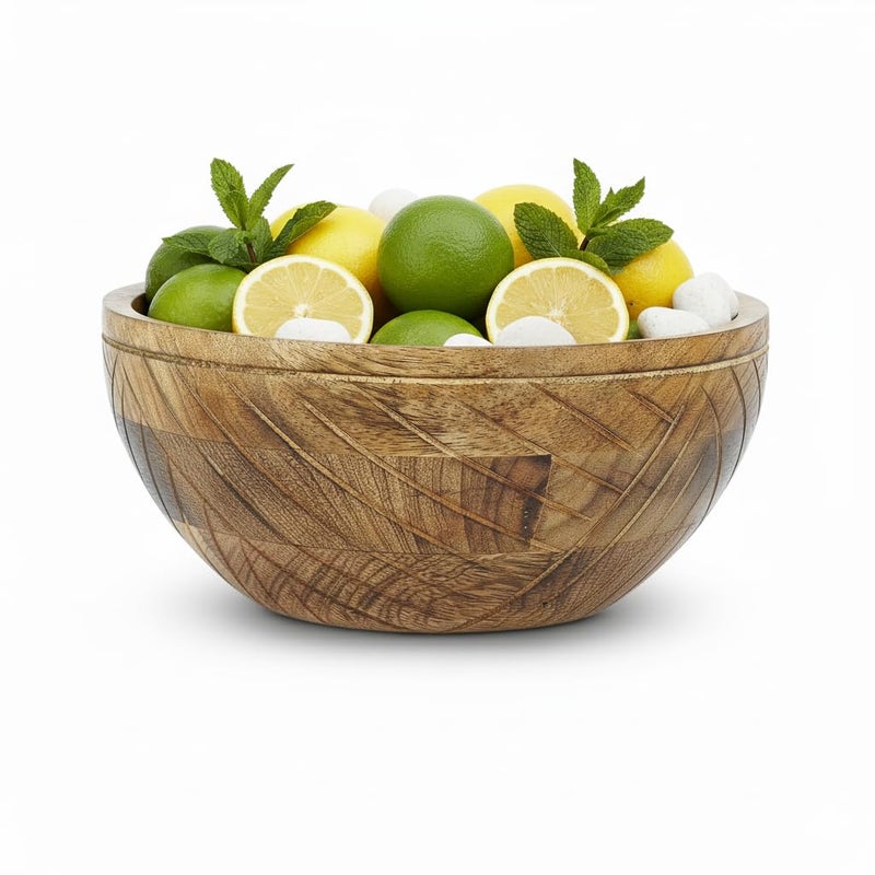Mela Artisans Wooden Fruit Bowl Light Burnt Finish 9 Decorative Mango Wood Serving Bowl Multipurpose for Kitchen Countertop Salad Dessert Snacks Breads More Natural Grain Pattern