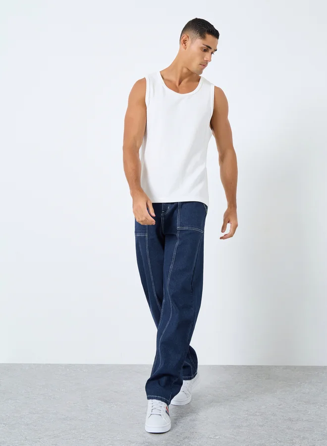 Styli Styli Mid Rise Paneled Loose Fit Jeans