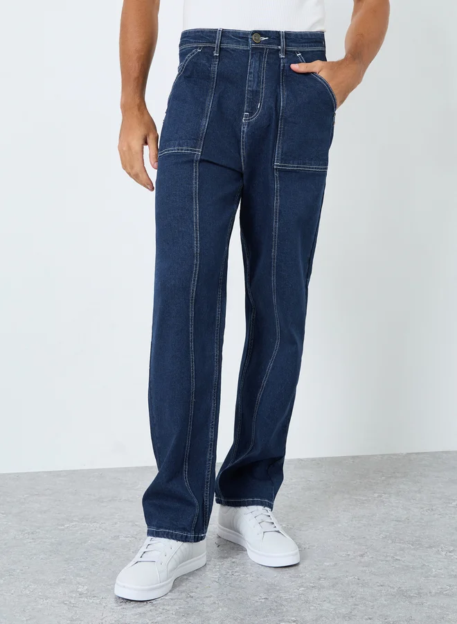 Styli Styli Mid Rise Paneled Loose Fit Jeans