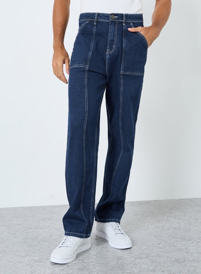 ستايلي جينز ستايلي بقصة واسعة وخصر متوسط بلمسات جانبية - Image 1