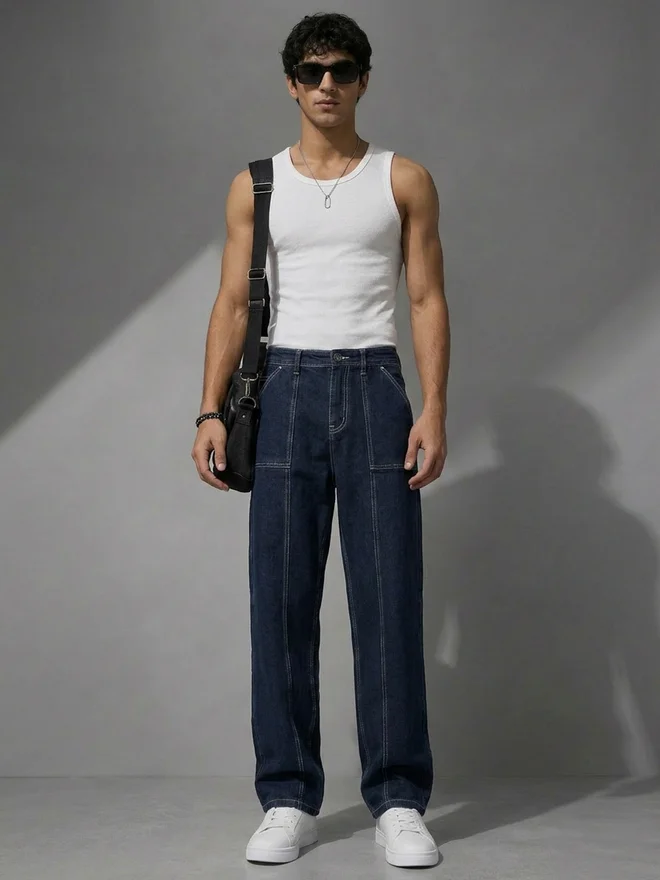 Styli Styli Mid Rise Paneled Loose Fit Jeans