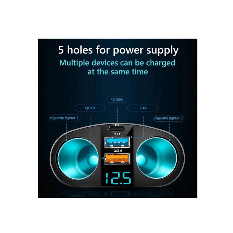 Barakah Car Charger Cigarette Lighter Adapter, USB C Car Charger Socket 12V-24V, 120W Fast Charge Cigarette Lighter, PD & QC3.0 USB Charger Adapter - Image 2