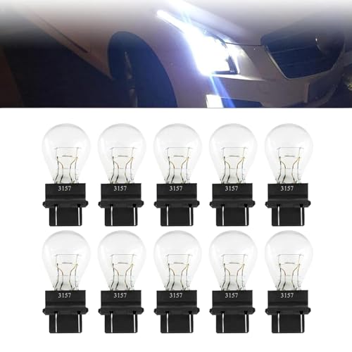 Tesnaao 10 Pack Car Instrument Light Bulb, 3157 Brake Light Bulb, 12V 21/5W Automobile Lighting Replacement Accessory, Universal for Most Cars, Trucks and Vans (White) - Image 1