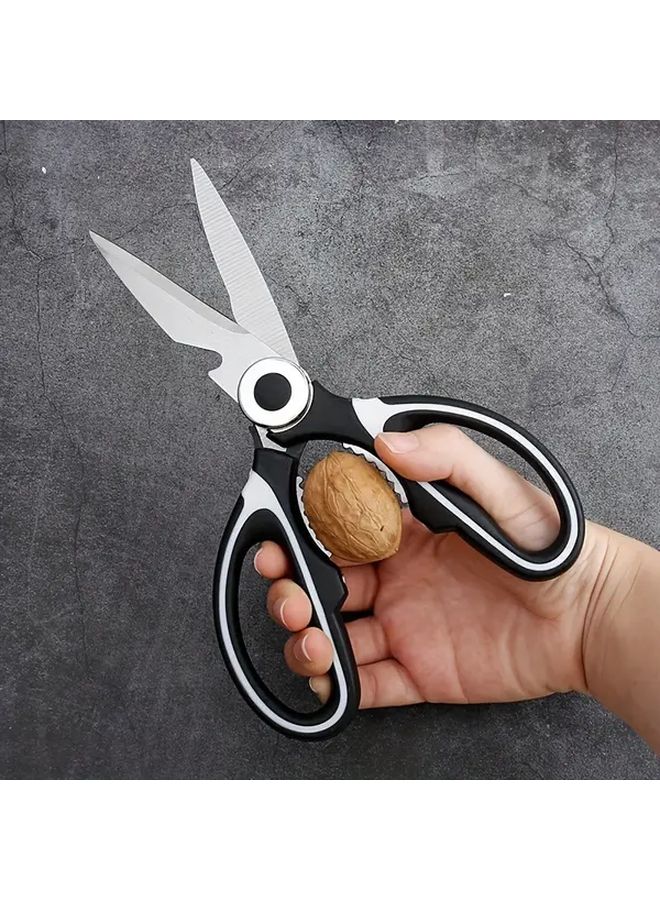 White Kitchen Scissors Stainless Steel Multifunctional Serrated Shears For Cutting Meat Fish Bones Easy Clean - Image 4