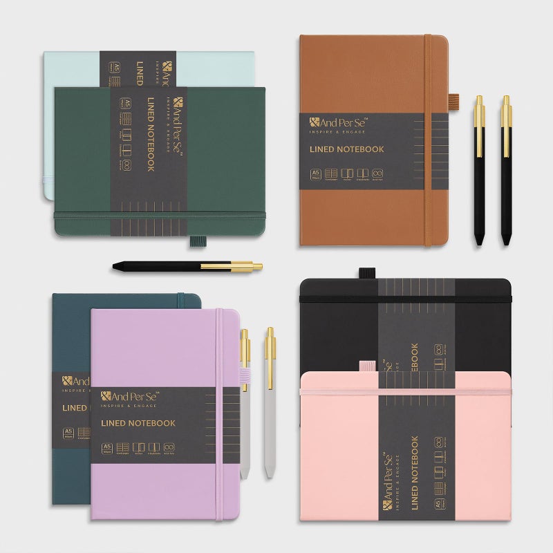 &And Per Se ⩓ Per Se Lined Journal and Pen Set, A5 Leather Hardcover Notebook with Pen & Stationary Set, 160 Pages 100GSM Thick Ruled Paper Journal for Business Work Writing (Pink) - Image 5