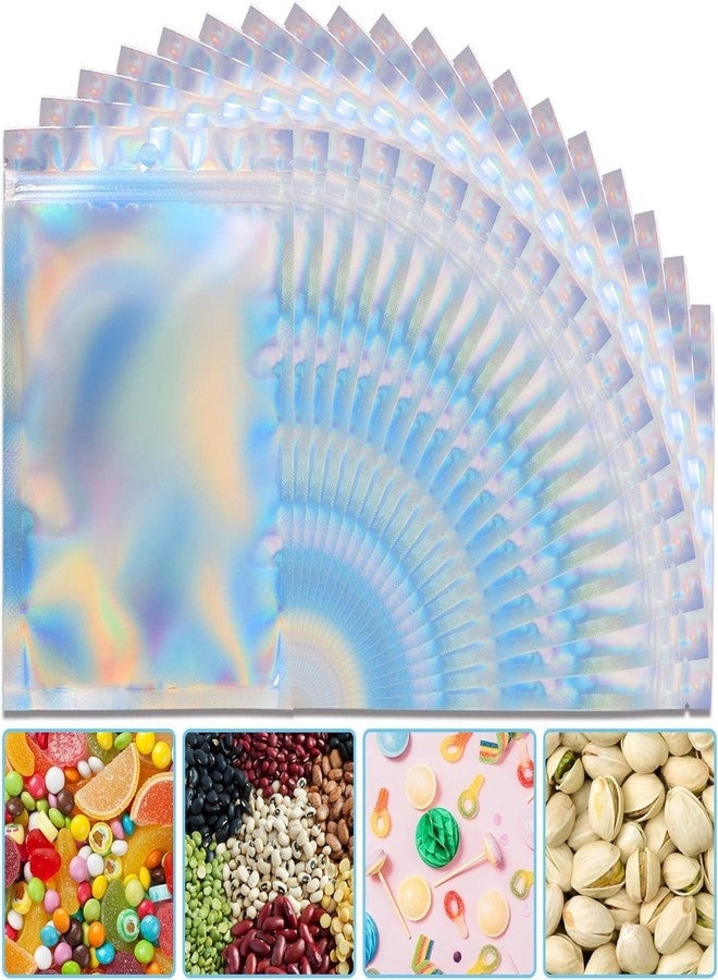 ANZNKU 50 Pack Holographic Bags, 5" x 7" Resealable Small Baggies, Foil Pouch Rainbow Color Packaging Bags for Small Business, Plastic Zipper Bag for Food Storage Candy & Jewelry Packaging - Image 1