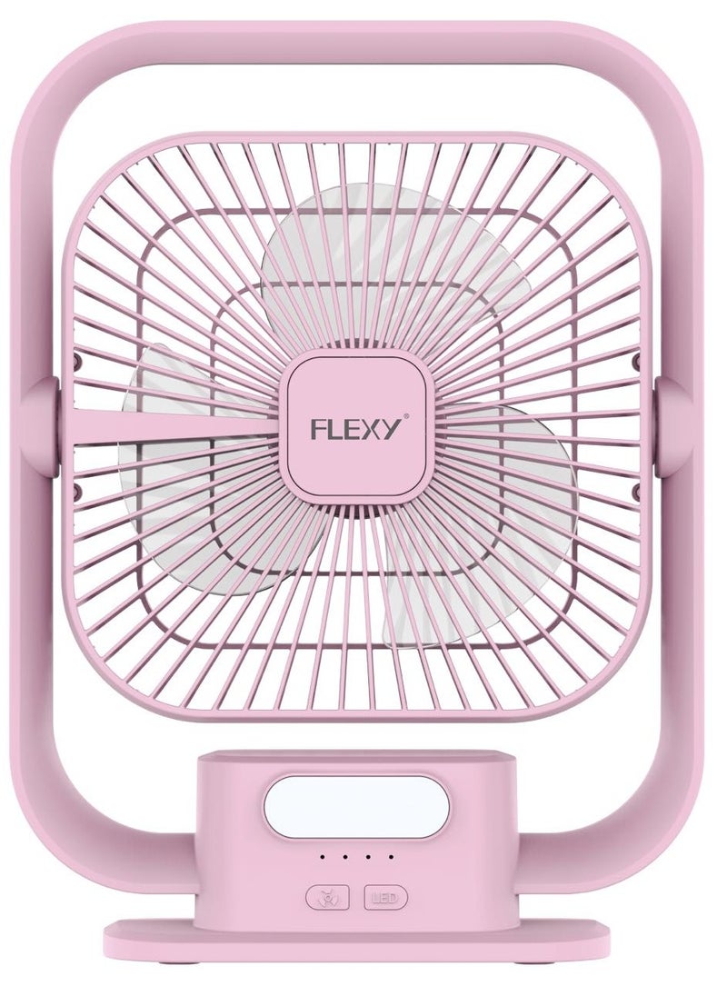 فليكسي مروحة سطح المكتب القابلة لإعادة الشحن FLEXY® - مروحة محمولة مقاس 8 بوصة مع إضاءة LED، 3 سرعات، شحن USB، زاوية قابلة للتعديل، تشغيل هادئ، مثالية للمنزل والمكتب والسفر والخارج (وردي)  - Image 1