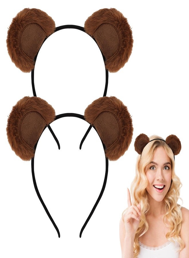 Amariver 2Pcs Brown Bear Ears Headband for Women Cute Bear Hairband Ear Bear Animal Cosplay Plush Bear Headband Halloween Costume Headwear - Image 1