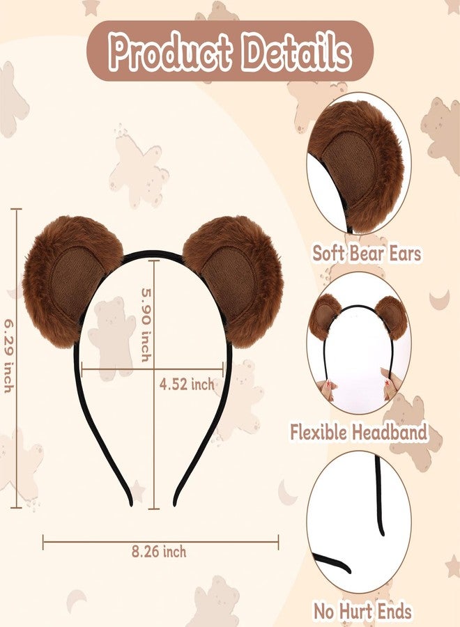 Amariver 2Pcs Brown Bear Ears Headband for Women Cute Bear Hairband Ear Bear Animal Cosplay Plush Bear Headband Halloween Costume Headwear - Image 2