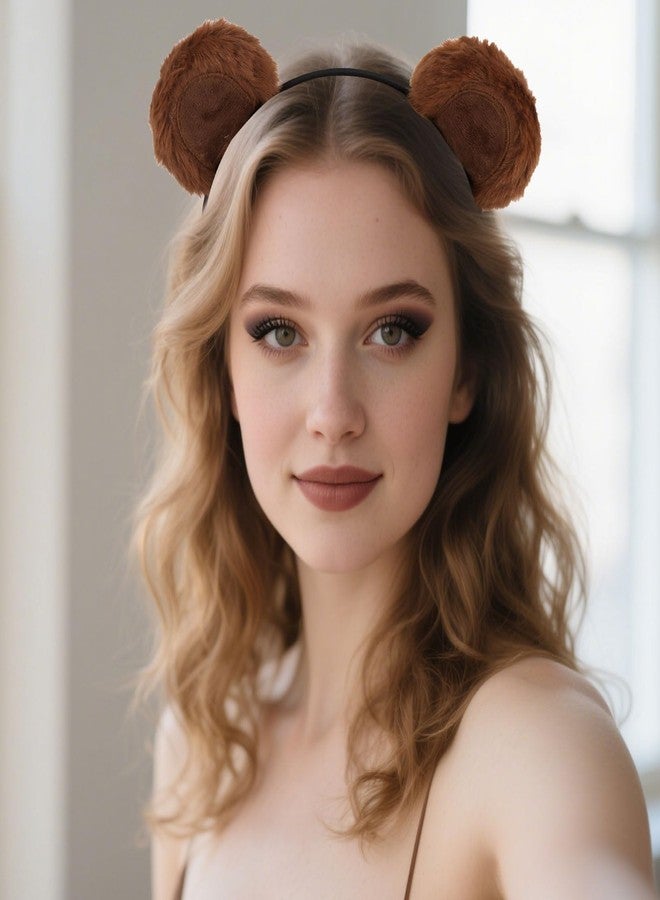 Amariver 2Pcs Brown Bear Ears Headband for Women Cute Bear Hairband Ear Bear Animal Cosplay Plush Bear Headband Halloween Costume Headwear - Image 4