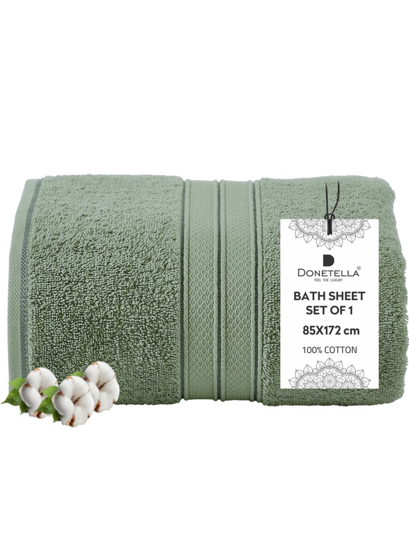 Donetella Premium 100 % Combed Cotton 1-Pcs Bath Sheet (85 X 172 CM) 600 GSM Large Towel, Highly Absorbent, Quick Dry,Best Towel for Bathroom, Spa And Hotel,Olive Green  - Image 1