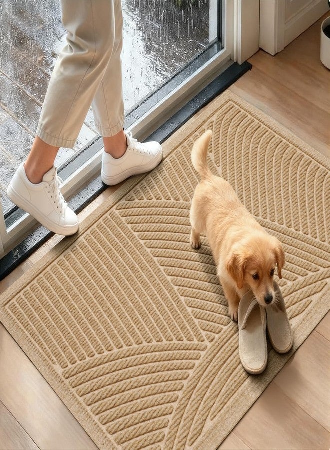 HIYARD Sturdy Front Door Mat, Absorbent Muddy Dirt Resist Welcome Door Mats Outdoor Indoor, Fade Resistant, Non-Slip Backing Entry Mat Low Profile Doormat for Entryway, 29×17, Beige - Image 1