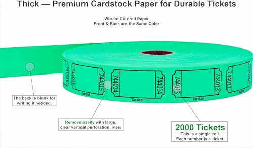 Tacticai 2000 Raffle Tickets, Blank, Green (1 of 8 Colors), Single Roll, Ticket for Events, Entry, Class Reward, Fundraiser & Prizes - Image 2