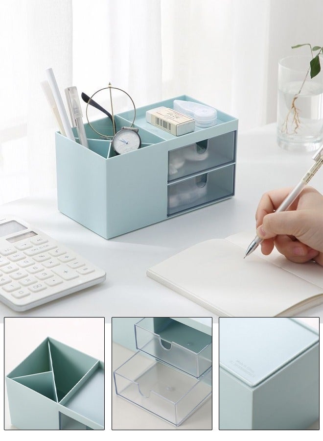 DUNISO Desktop Organizer with Drawer, Pen Holder for Desk,  Plastic Makeup Organizer, Pencil Organizer for School, Home & Office - Image 1
