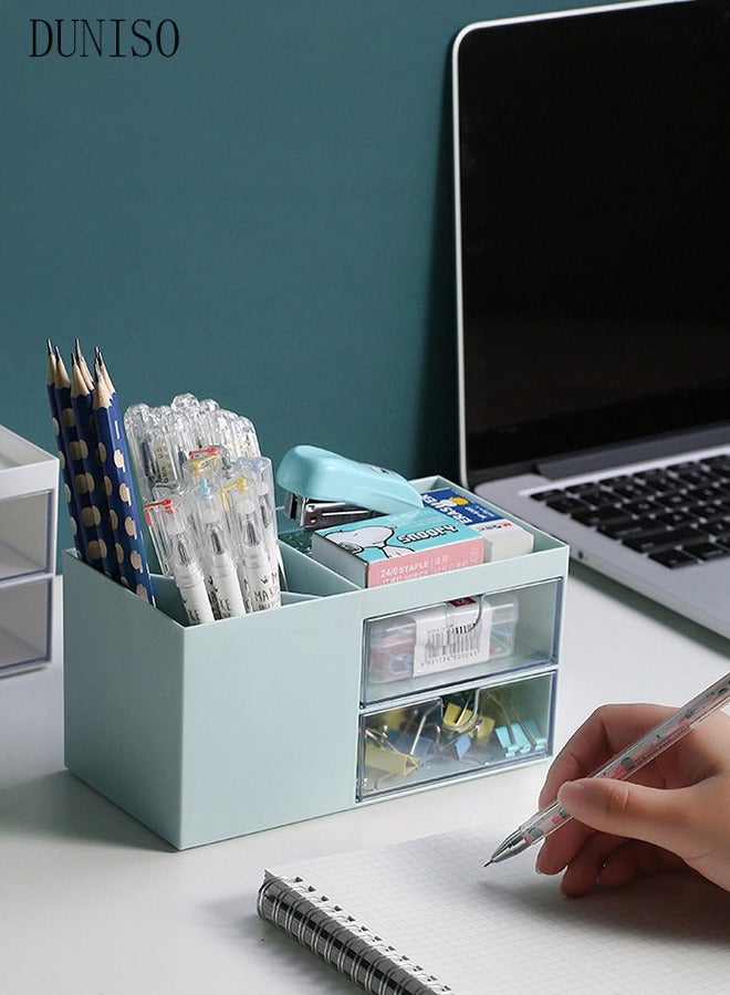 DUNISO Desktop Organizer with Drawer, Pen Holder for Desk,  Plastic Makeup Organizer, Pencil Organizer for School, Home & Office - Image 3