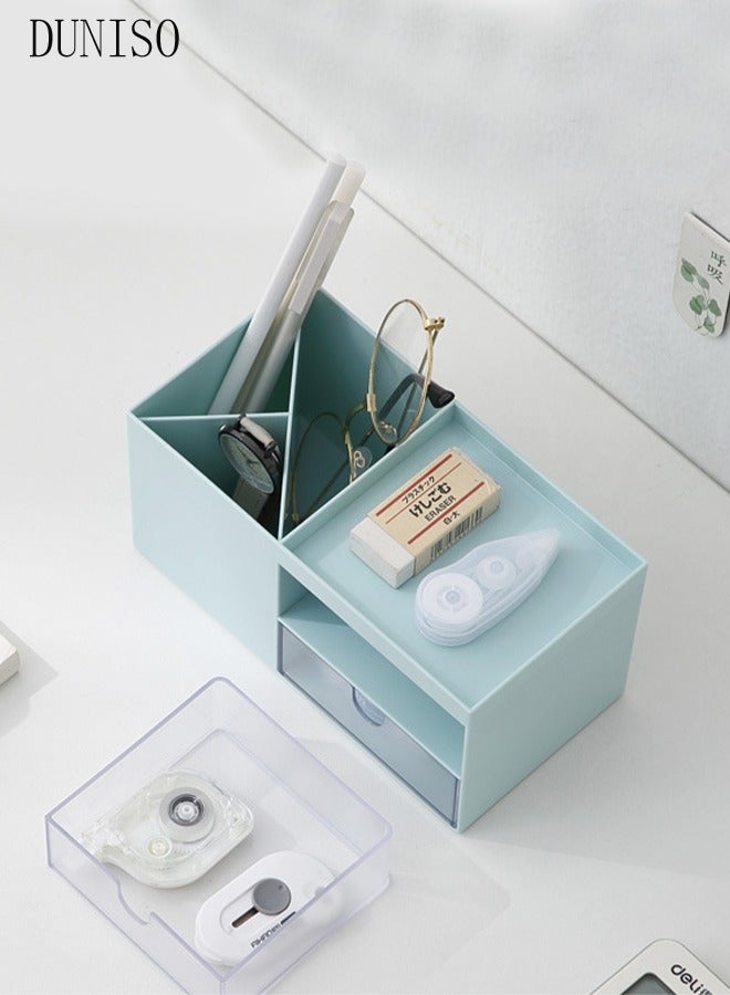 DUNISO Desktop Organizer with Drawer, Pen Holder for Desk,  Plastic Makeup Organizer, Pencil Organizer for School, Home & Office - Image 2