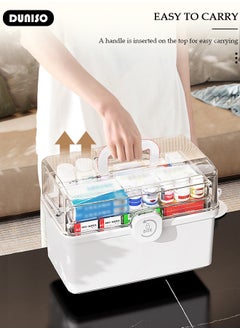 DUNISO Family Medicine Storage Box Container, 3 Layers Folding First Aid Box Organizer with Locking Lid Handle, Multipurpose Durable Craft Tool Case Plastic Professional Emergency Bin for Home Travel Car Camping Office  - Image 5