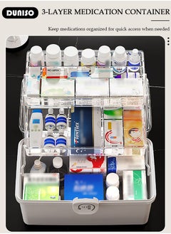 DUNISO Family Medicine Storage Box Container, 3 Layers Folding First Aid Box Organizer with Locking Lid Handle, Multipurpose Durable Craft Tool Case Plastic Professional Emergency Bin for Home Travel Car Camping Office  - Image 3