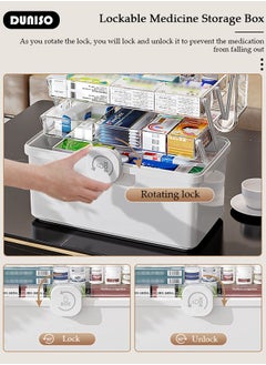 DUNISO Family Medicine Storage Box Container, 3 Layers Folding First Aid Box Organizer with Locking Lid Handle, Multipurpose Durable Craft Tool Case Plastic Professional Emergency Bin for Home Travel Car Camping Office  - Image 2