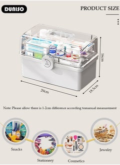 DUNISO Family Medicine Storage Box Container, 3 Layers Folding First Aid Box Organizer with Locking Lid Handle, Multipurpose Durable Craft Tool Case Plastic Professional Emergency Bin for Home Travel Car Camping Office  - Image 4
