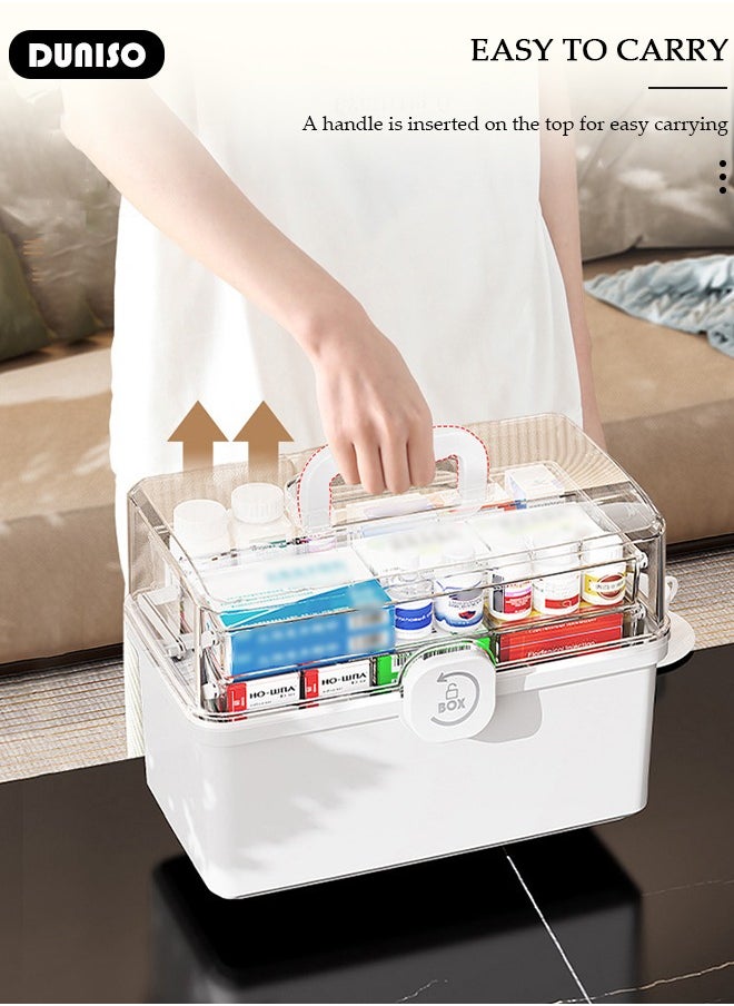 DUNISO Family Medicine Storage Box Container, 3 Layers Folding First Aid Box Organizer with Locking Lid Handle, Multipurpose Durable Craft Tool Case Plastic Professional Emergency Bin for Home Travel Car Camping Office  - Image 5