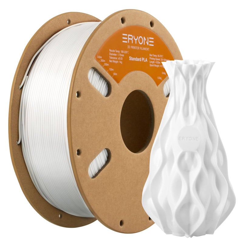 ERYONE PLA Filament 3D Printer PLA Filament 1.75mm +/- 0.03mm, PLA Filament 1KG Cardboard Spool(2.2LBS), White - Image 1