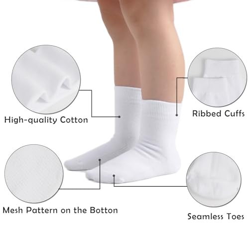 EPEIUS Girls Soft Cotton Dress Socks for Kids Boys School Crew Socks 5-7 Years Ivory Size M - Image 3