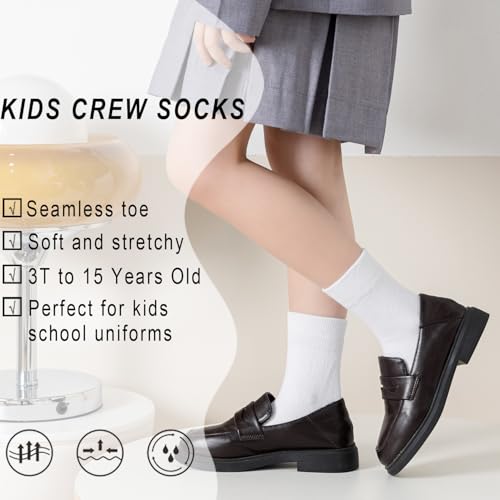EPEIUS Girls Soft Cotton Dress Socks for Kids Boys School Crew Socks 5-7 Years Ivory Size M - Image 2