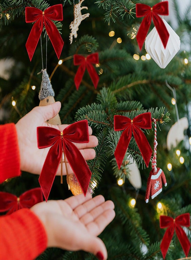 Haptda 30Pcs Red Velvet Ribbon Bows Twist Tie Bows 3.5x3.5in for Christmas Tree Decorations Ornaments Wreath Baby Shower Treat Bag Gift Wrapping Crafts Xmas Candy Bags Décor - Image 5