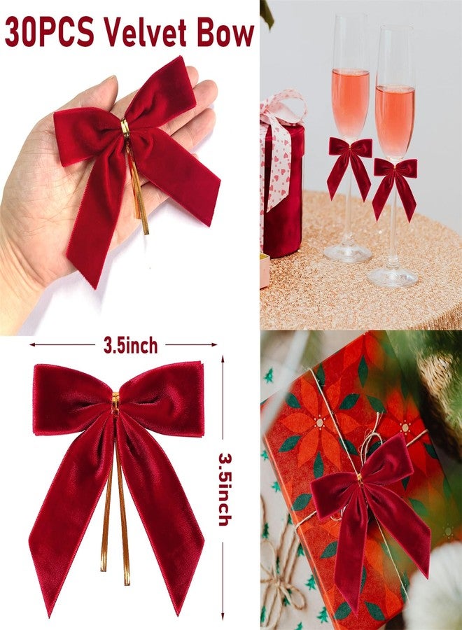 Haptda 30Pcs Red Velvet Ribbon Bows Twist Tie Bows 3.5x3.5in for Christmas Tree Decorations Ornaments Wreath Baby Shower Treat Bag Gift Wrapping Crafts Xmas Candy Bags Décor - Image 3