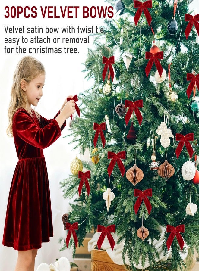 Haptda 30Pcs Red Velvet Ribbon Bows Twist Tie Bows 3.5x3.5in for Christmas Tree Decorations Ornaments Wreath Baby Shower Treat Bag Gift Wrapping Crafts Xmas Candy Bags Décor - Image 2