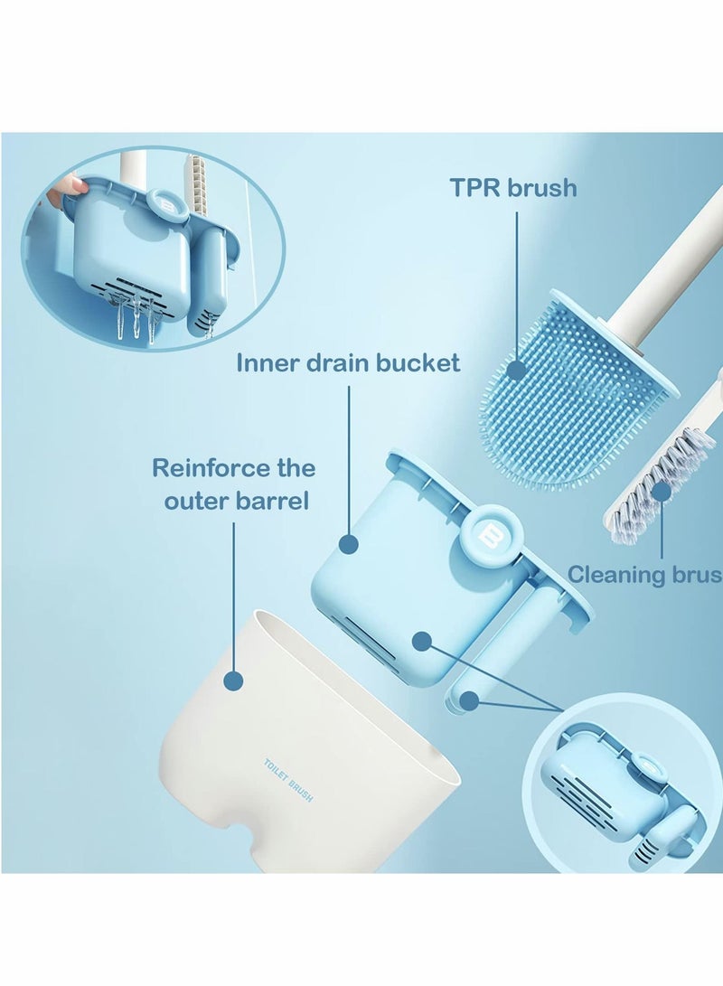 Excefore Silicone Toilet Brush 2 Pack,Quick Draining Wall Mounted Removable Bathroom Toilet Brush Holder Set,Non Slip Long Handle and Flexible Bristles  - Image 2